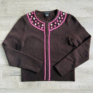 Paraphrase lambswool blend beaded Embellished Cardigan Sweater (size S)